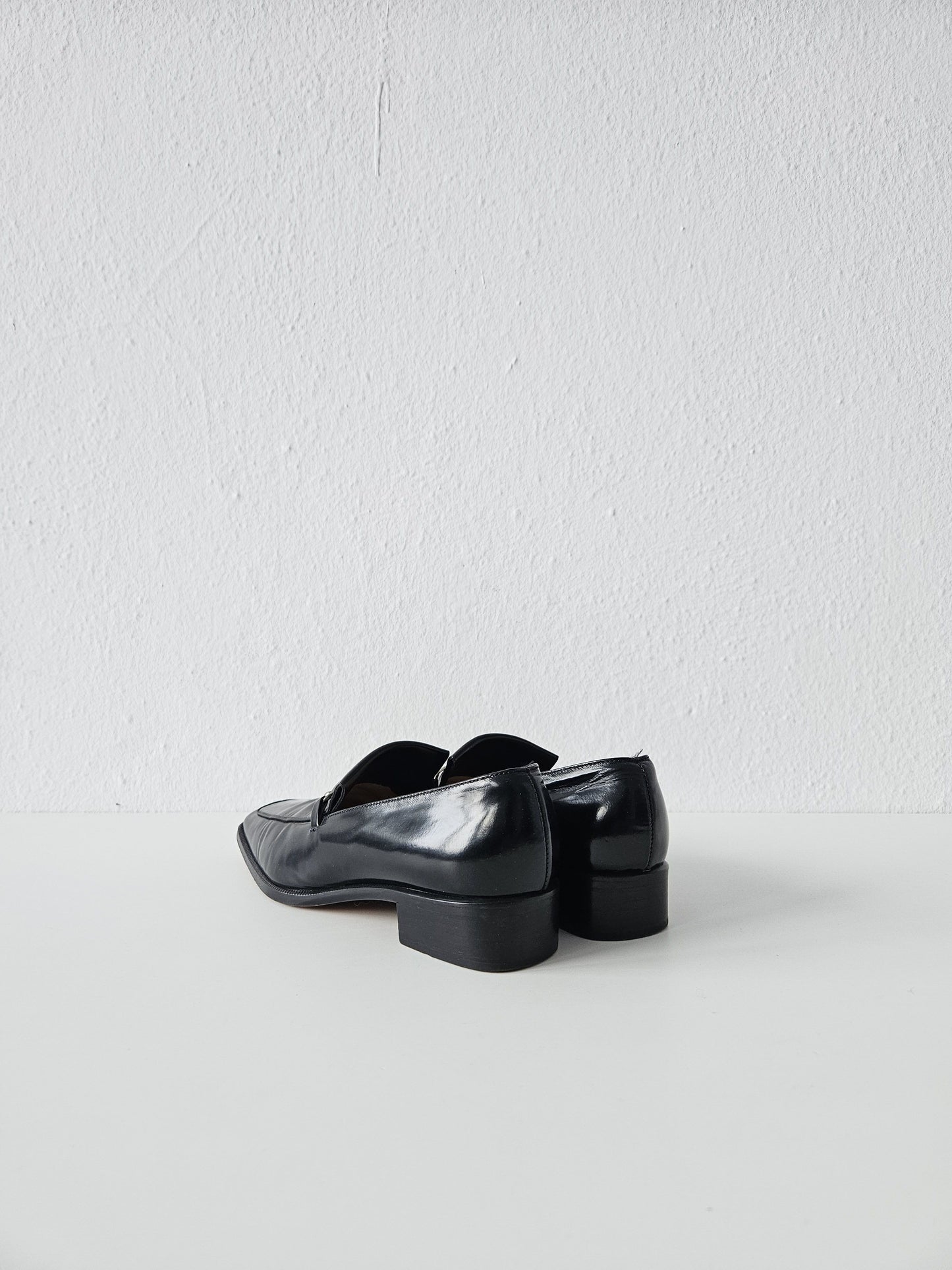 Vintage Gucci patent leather low block heel horsebit loafers