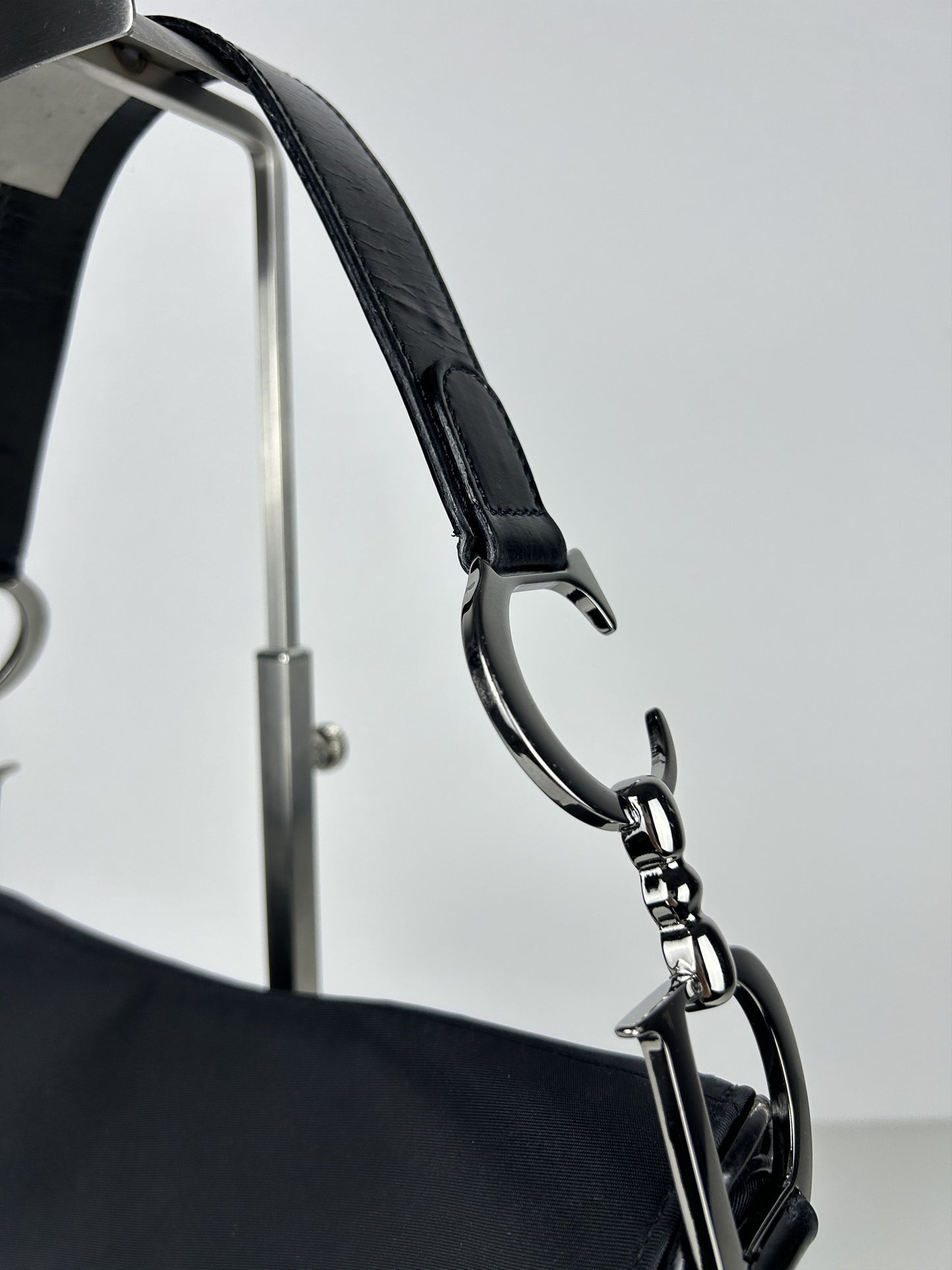 2001 Dior black satin and patent leather saddle bag