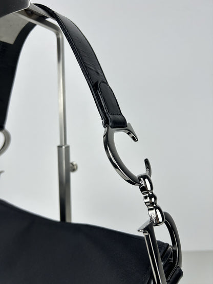 2001 Dior black satin and patent leather saddle bag