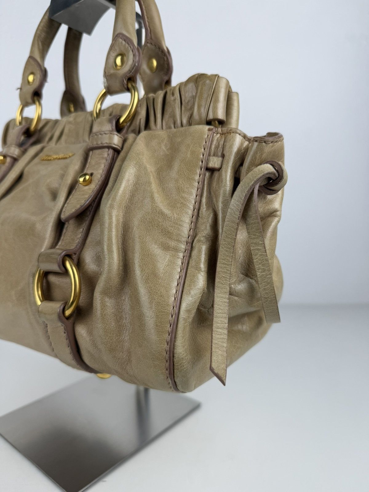 Miu miu bauletto vitello gathered leather mini handbag