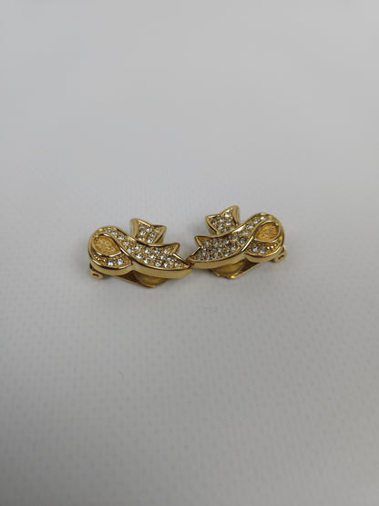 80s Dior rhinestone embellished bow ribbon clip on earrings