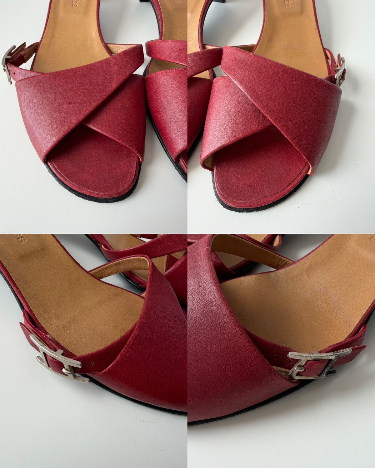 Hermes Kiton open toe kitten heel mules