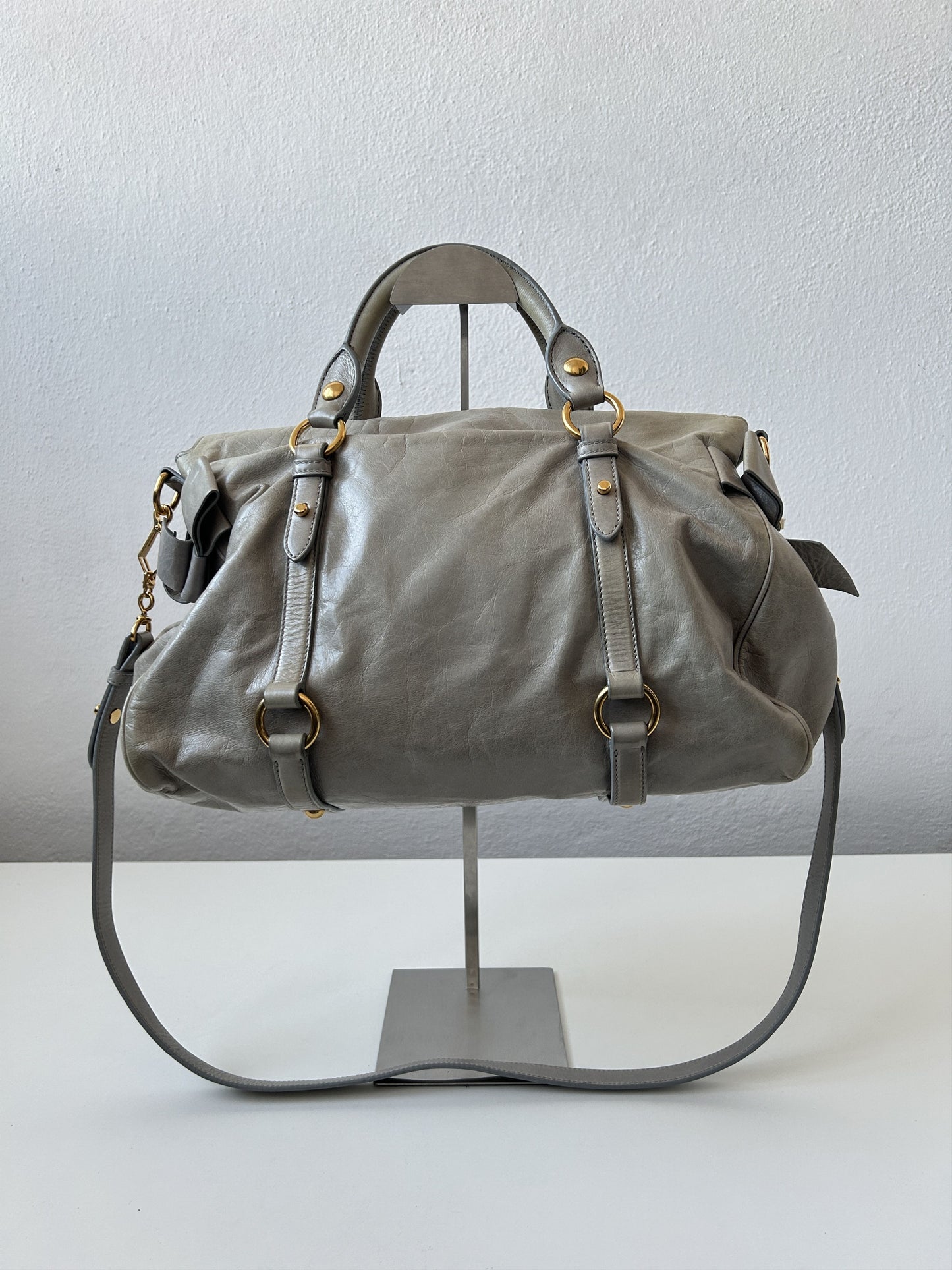 Miu miu vitello bow bag in blueish gray