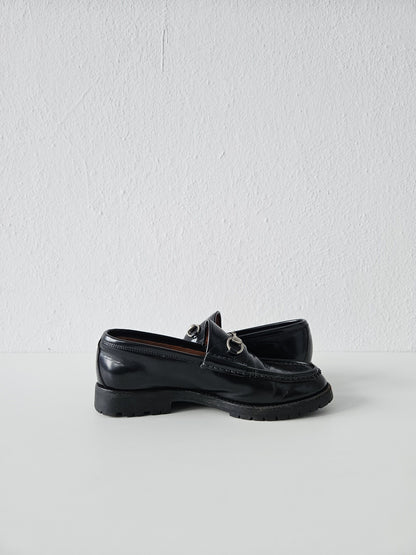 Vintage Gucci notched sole patent leather horsebit loafers