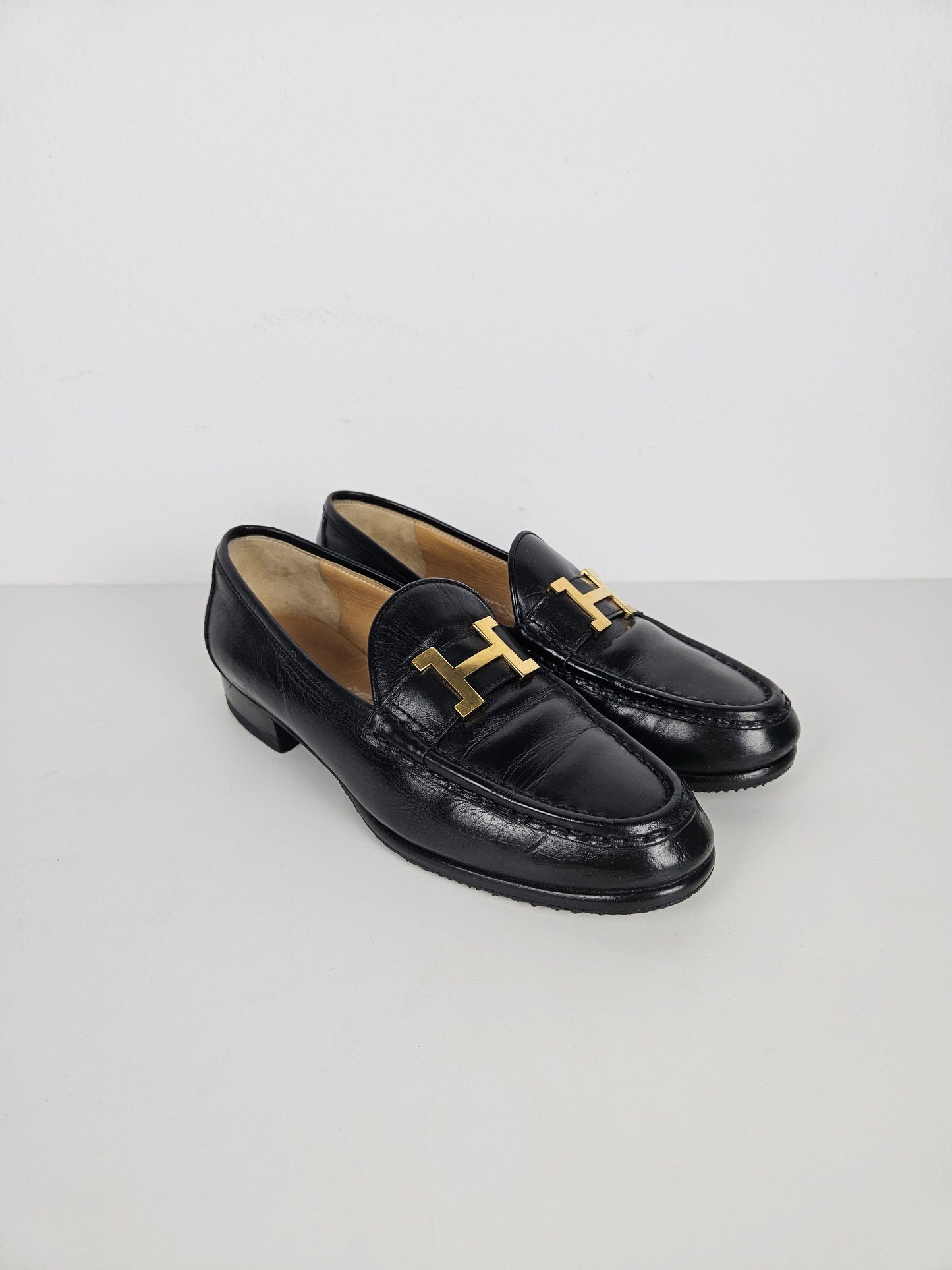 Vintage Hermes constance leather loafers H logo buckle