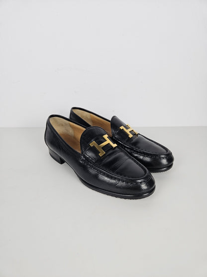 Vintage Hermes constance leather loafers H logo buckle