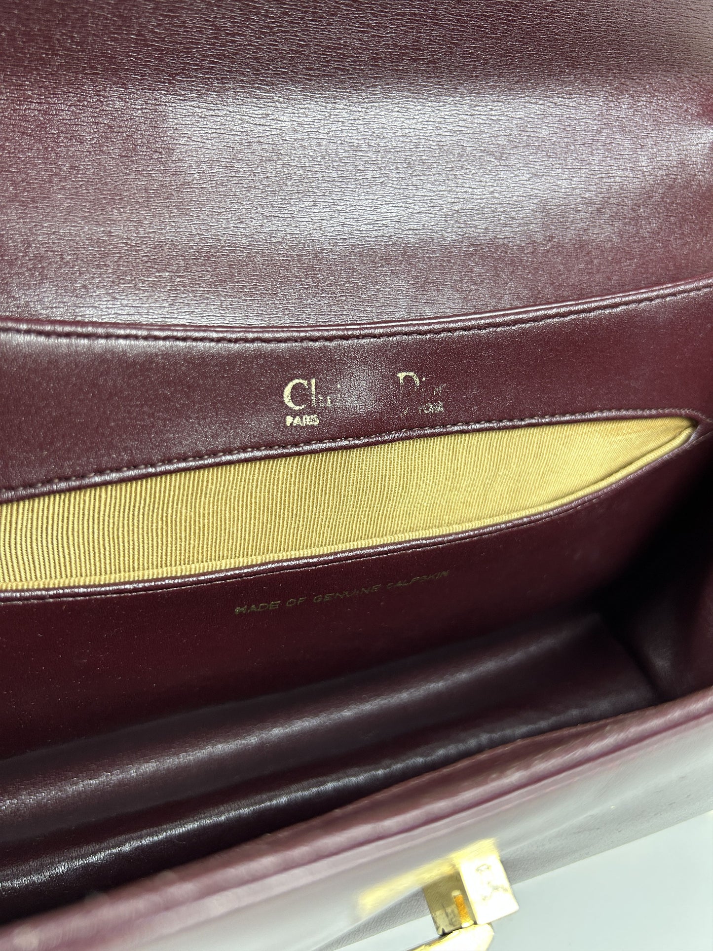 Vintage 80s Dior box calf leather burgundy handbag