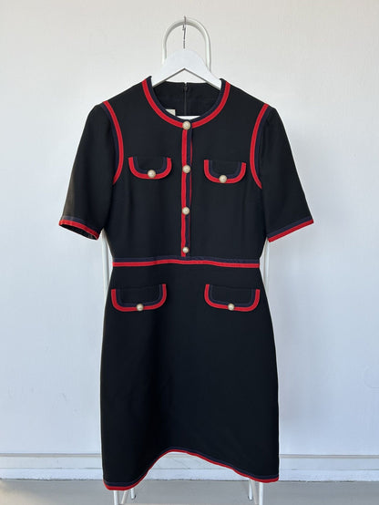 2017 Gucci ribbon trim short sleeve wool and silk mini dress