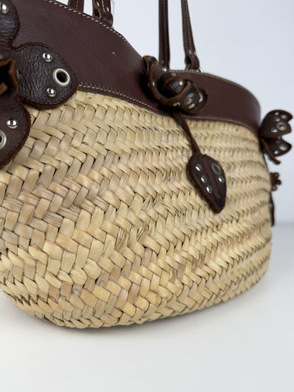 Vintage 90s miu miu wicker and leather basket tote bag