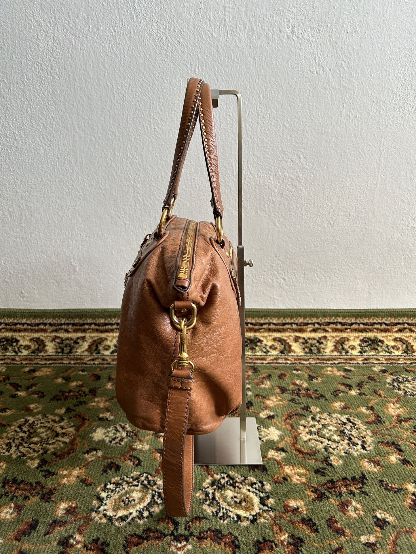 Vintage y2k miu miu leather top zip charm studded handbag