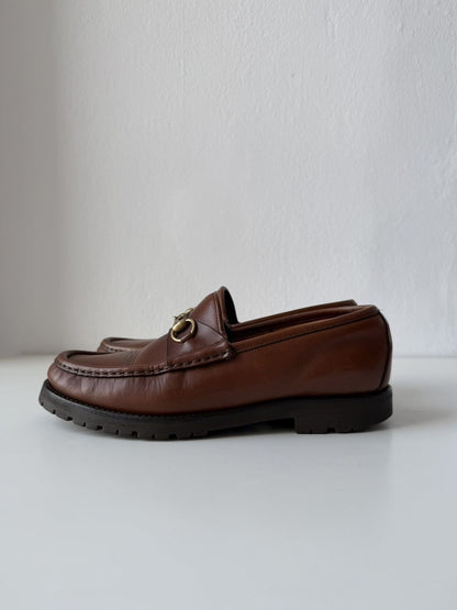 Gucci leather horsebit loafers on a thick notched sole
