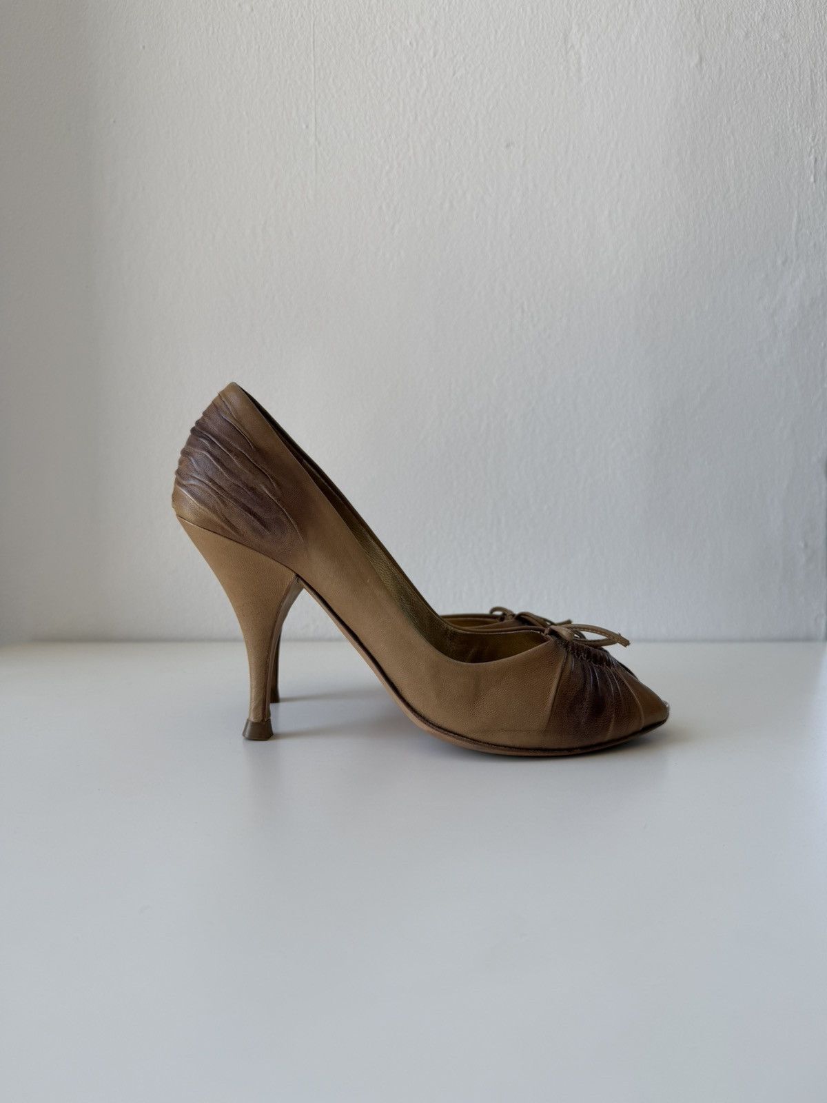Prada pleated leather open toe pumps