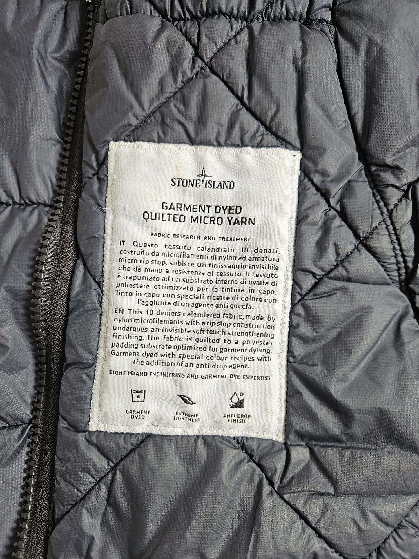 Stone Island garment dyed quilted micro yarn light down jacket