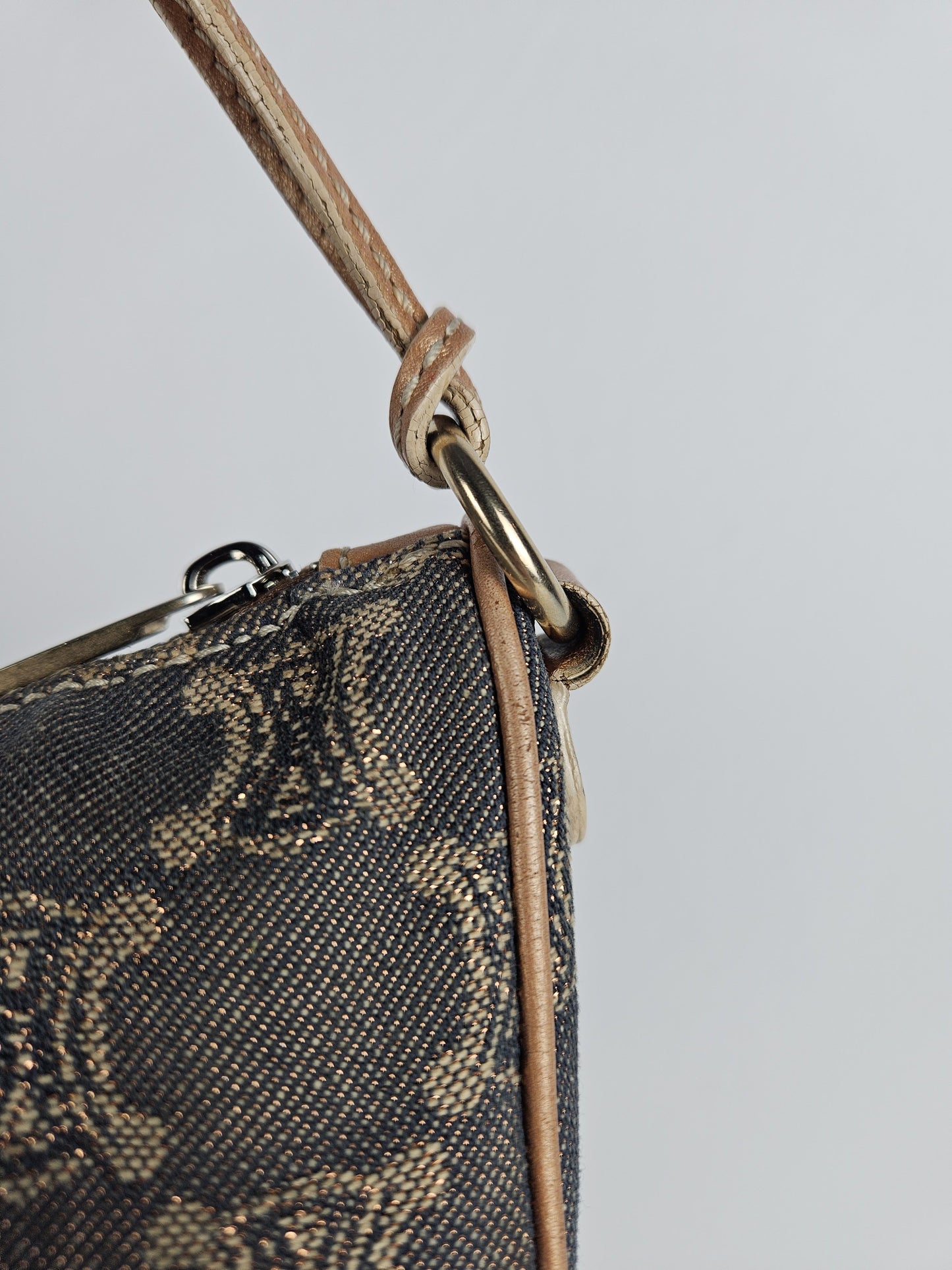 Vintage celine triomphe denim mini handbag pochette baguette