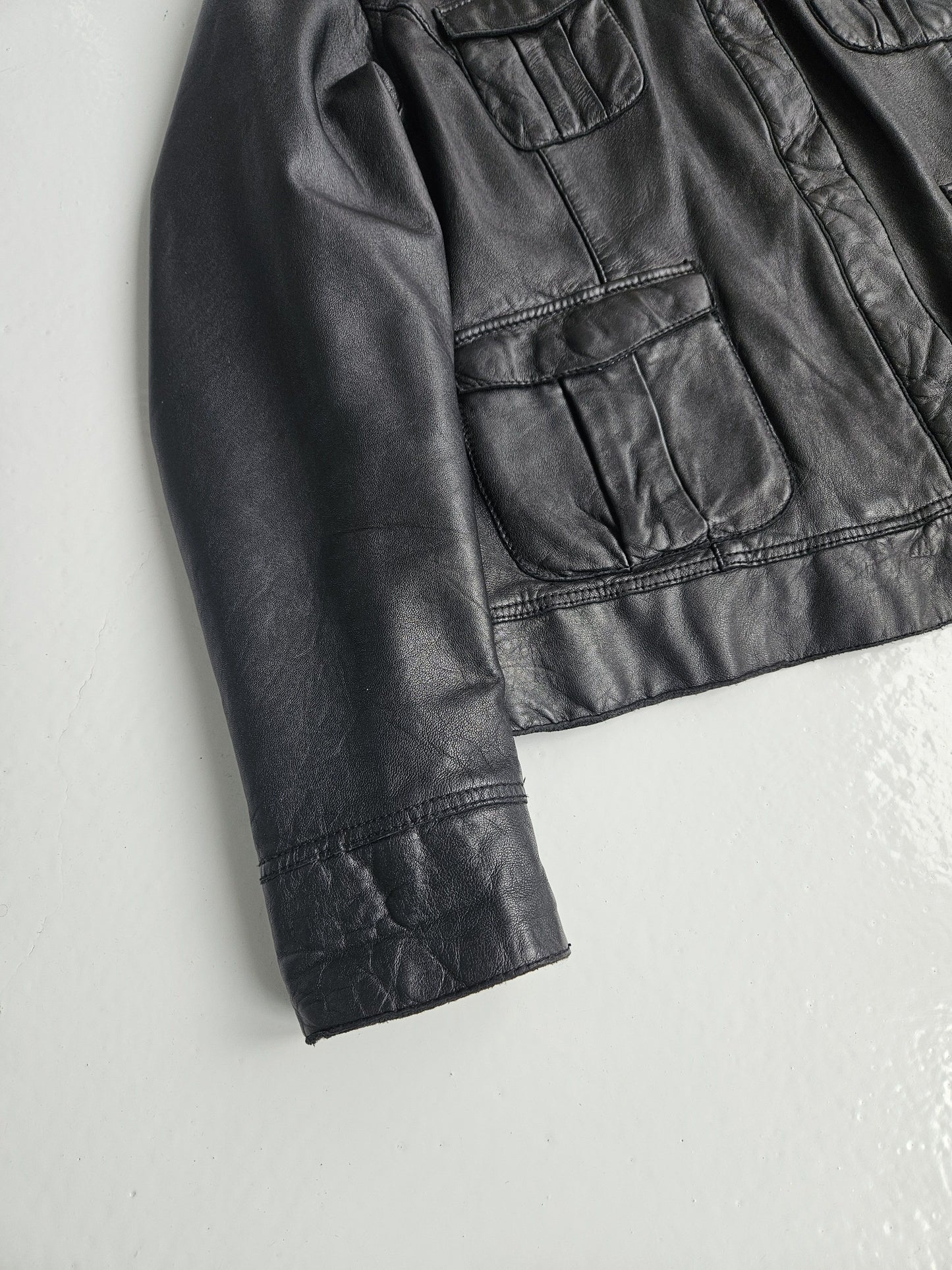 Archive y2k multipocket cropped lambskin leather jacket