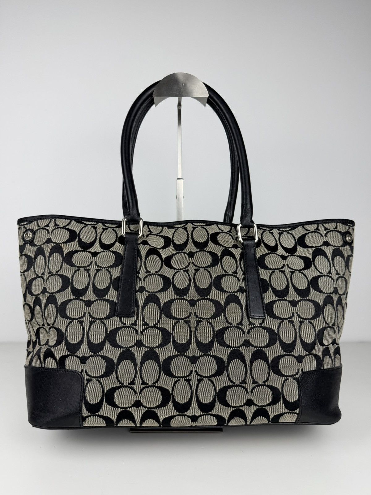 Coach signature leather and canvas tote bag