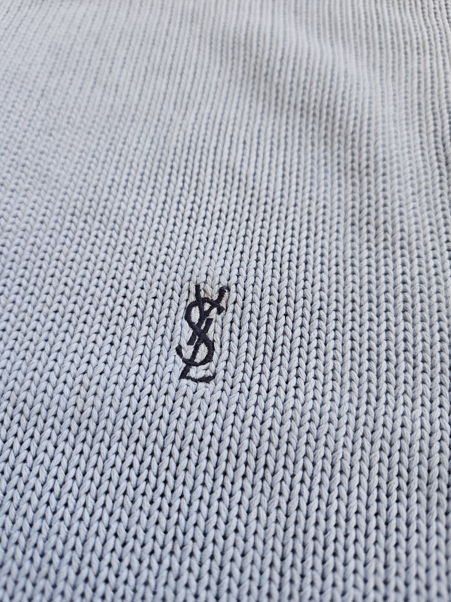 Vintage ysl baby blue embroidered logo thick knit sweater