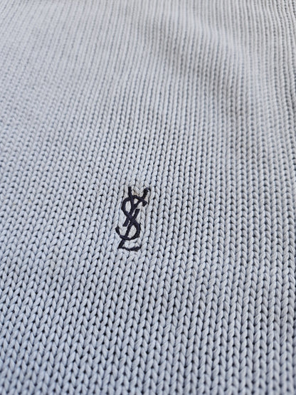Vintage ysl baby blue embroidered logo thick knit sweater