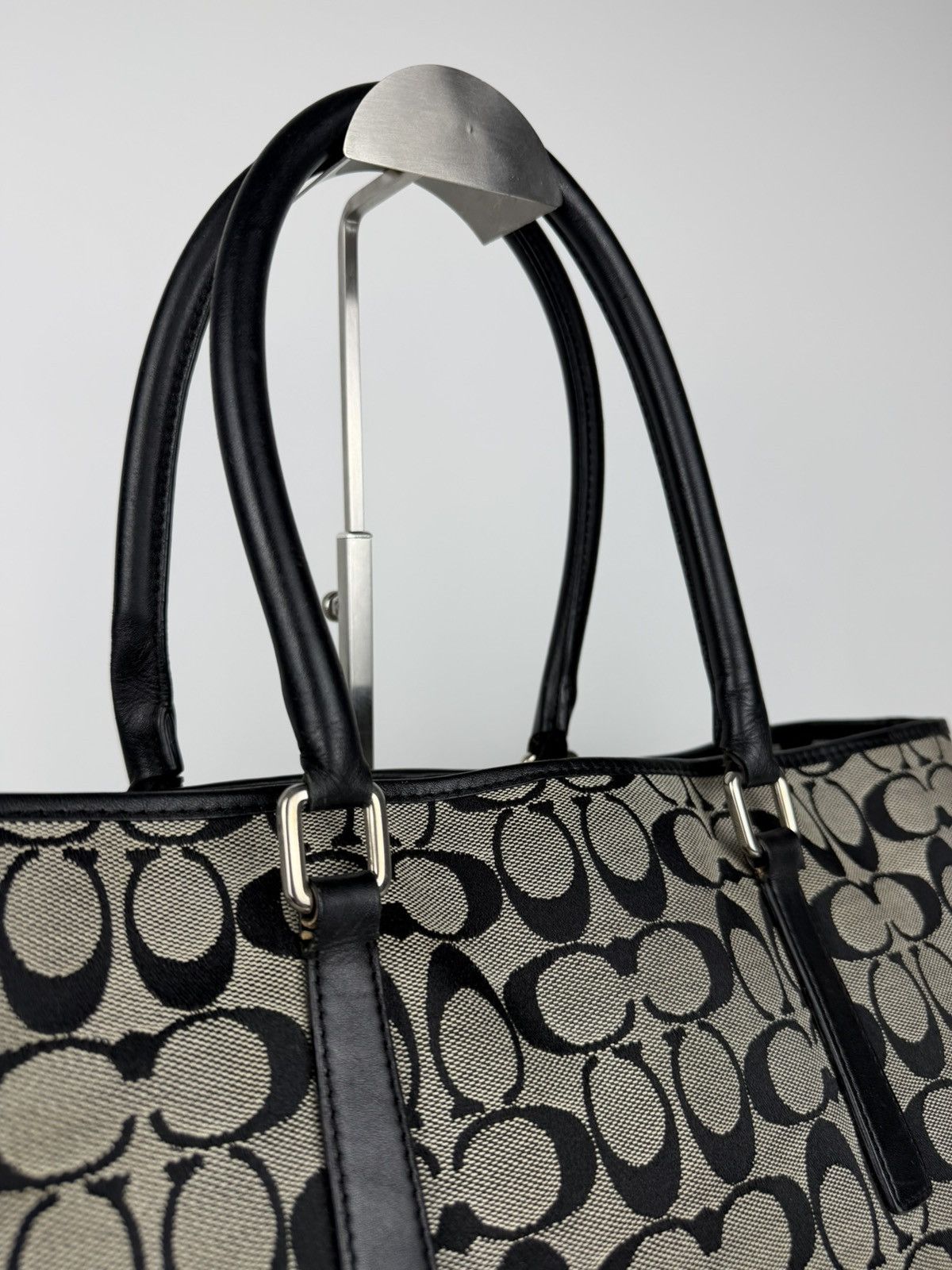 Coach signature leather and canvas tote bag