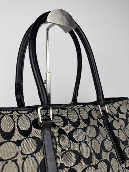 Coach signature leather and canvas tote bag