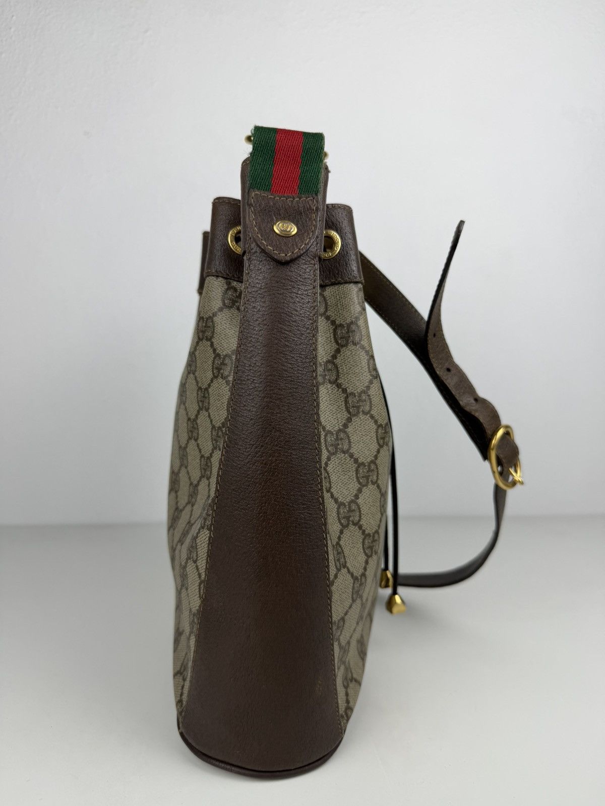 Vintage 80s Gucci monogram drawstring bucket bag