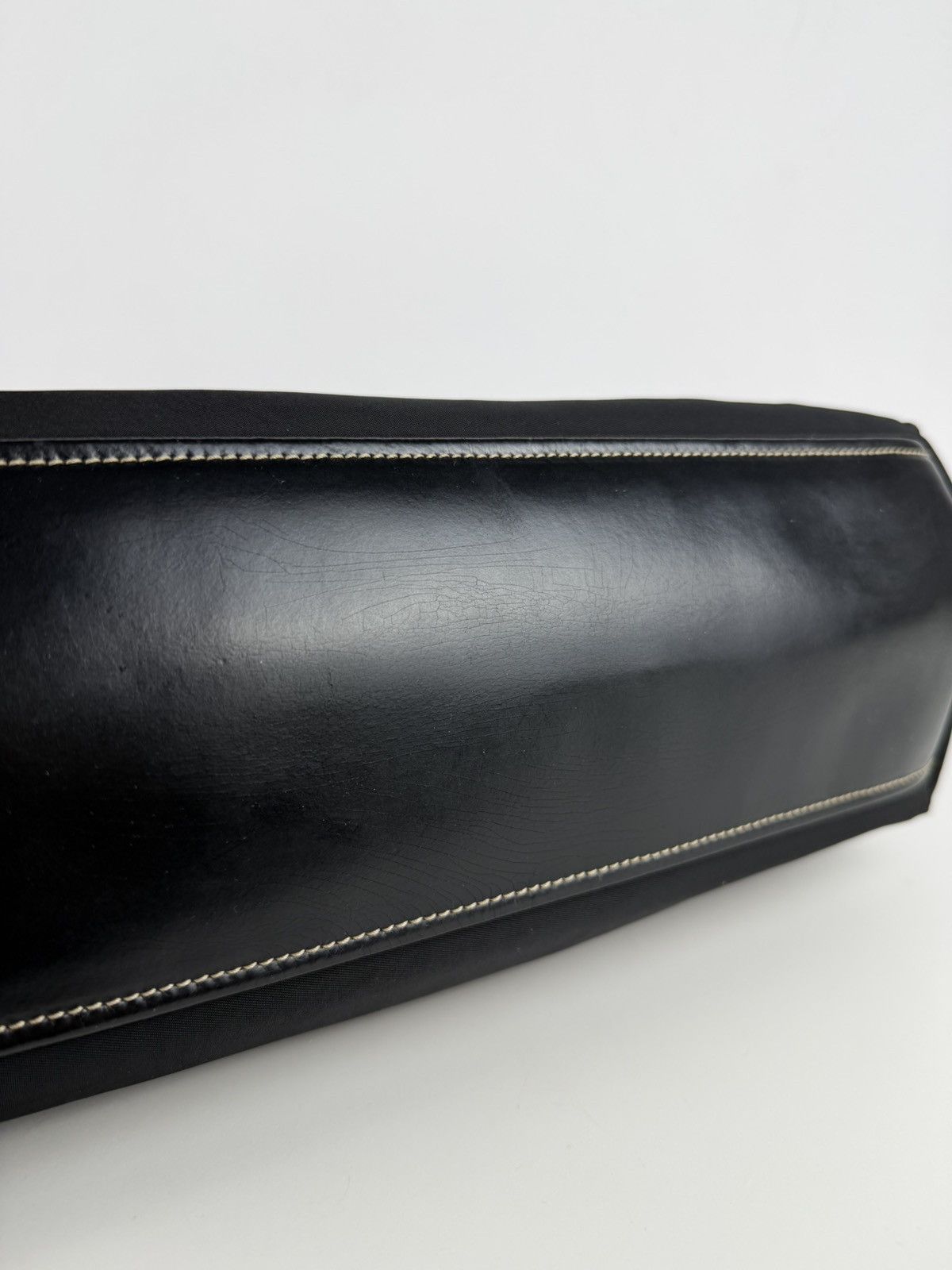 Vintage prada tessuto nylon and leather triangle logo tote