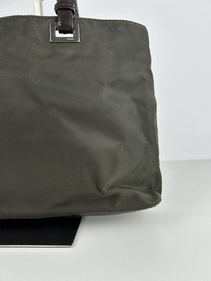 Vintage y2k prada nylon and leather triangle logo tote bag