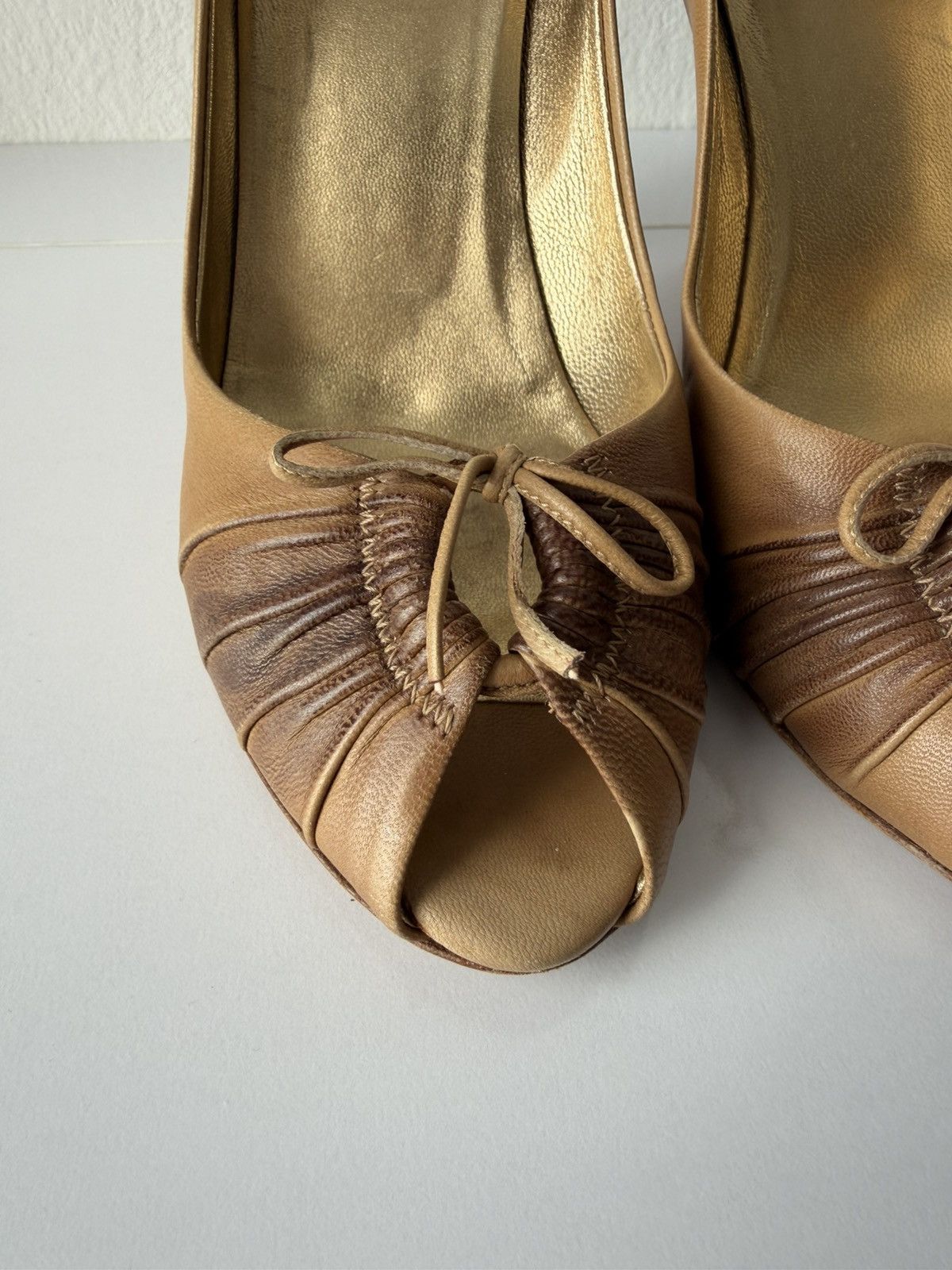 Prada pleated leather open toe pumps