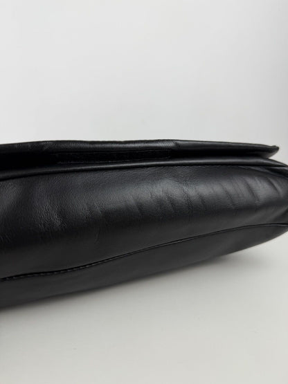 Vintage Prada embossed logo leather shoulder bag