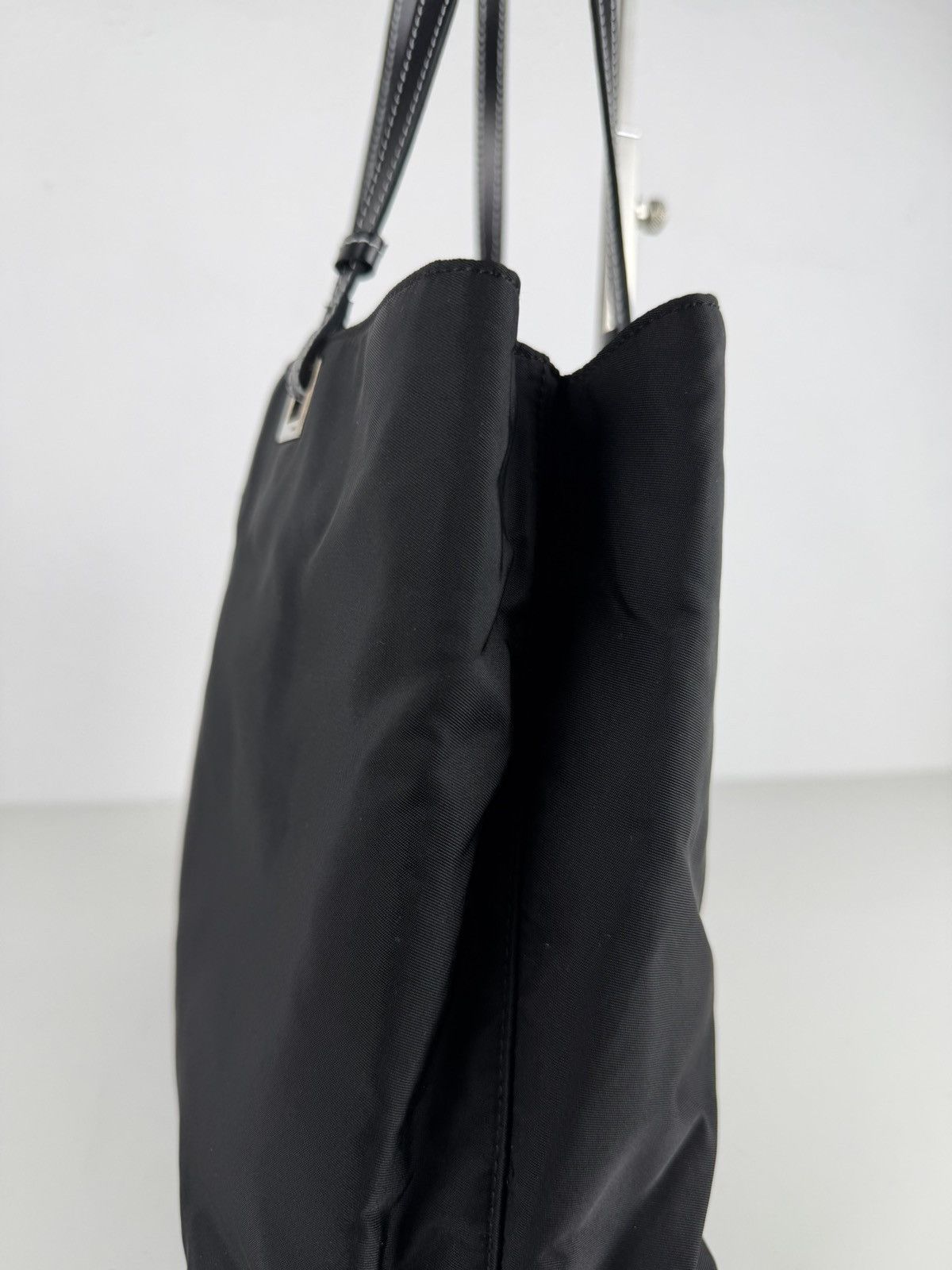 Vintage prada tessuto nylon and leather triangle logo tote