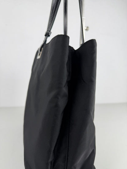 Vintage prada tessuto nylon and leather triangle logo tote