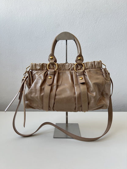 Miu miu vitello bauletto aperto gathered leather handbag