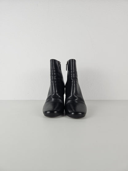 Prada calf leather side zip block heel ankle boots
