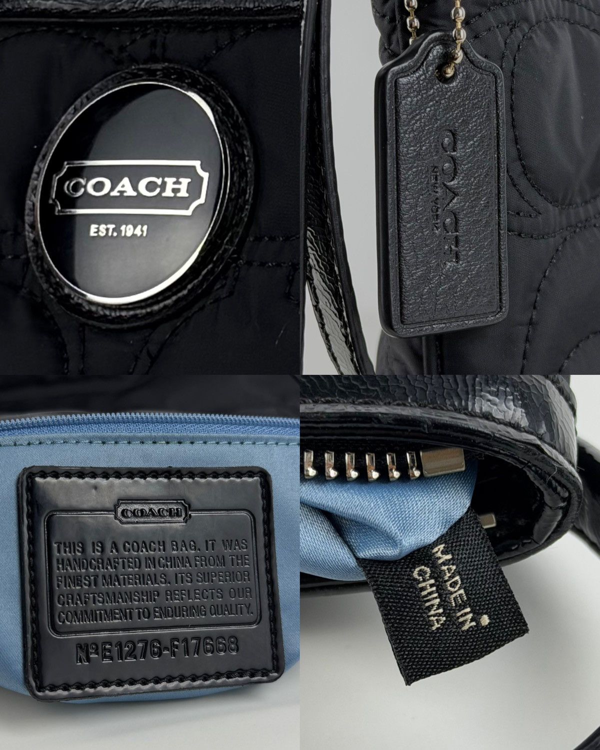 Coach signature quilted nylon and patent leather tote