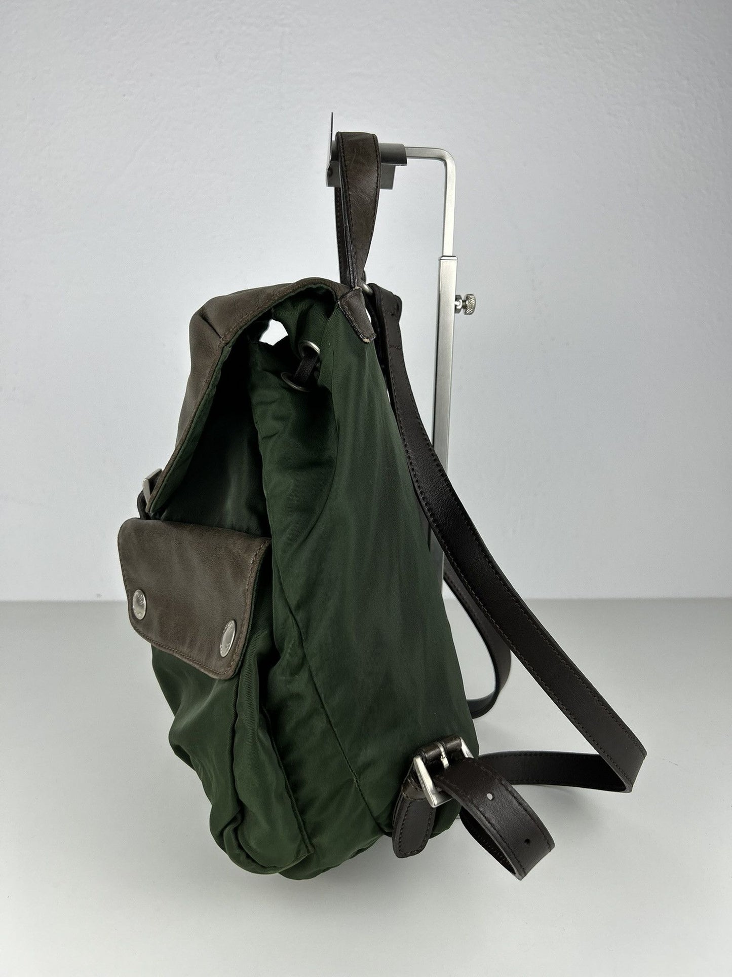 Vintage Prada nylon and leather triangle logo cargo backpack