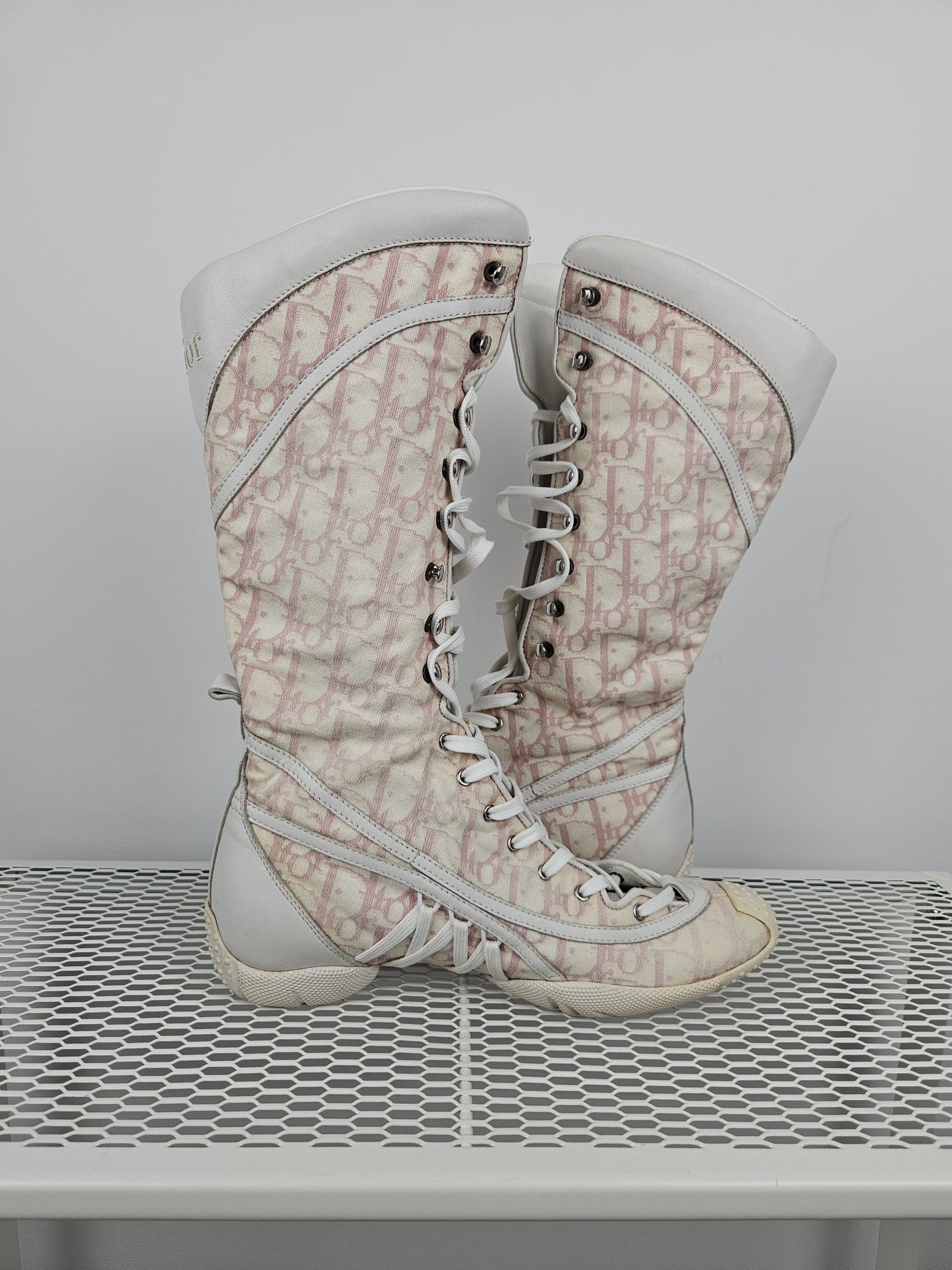 Vintage y2k dior monogram knee height lace up boots