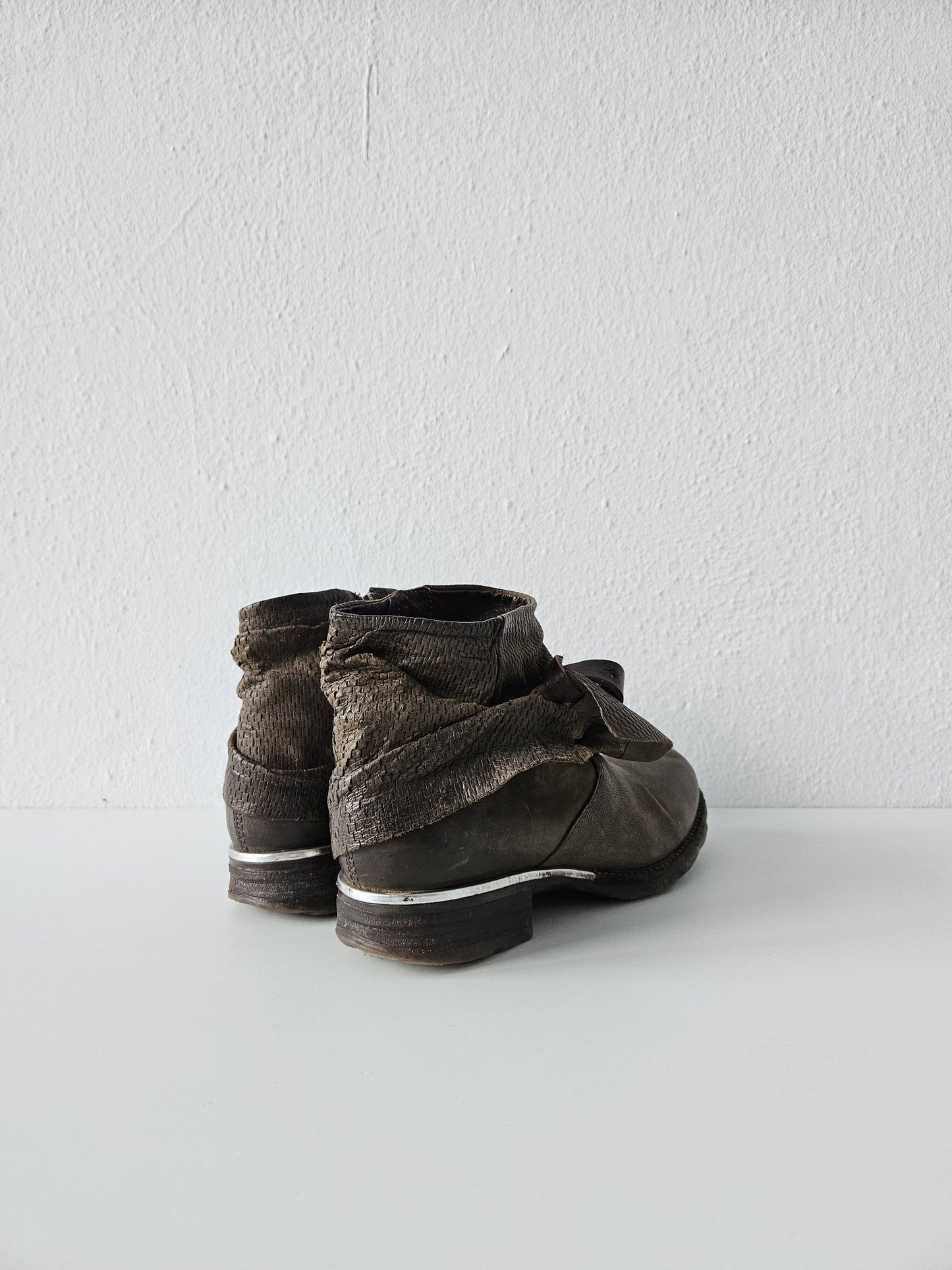 Archive AS98 olive leather bondage side zip ankle boots