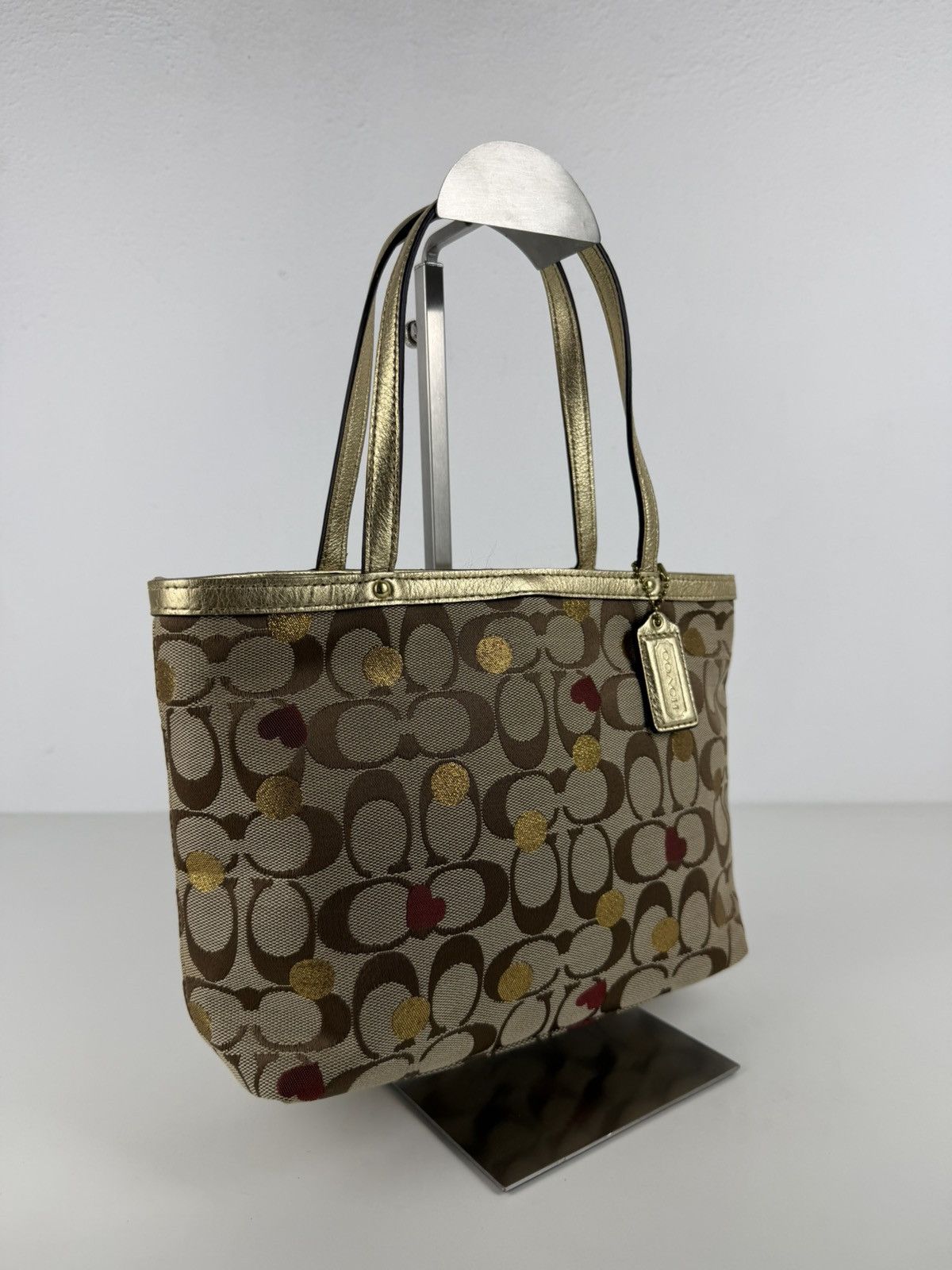 Coach signature canvas heart and polka dot tote bag