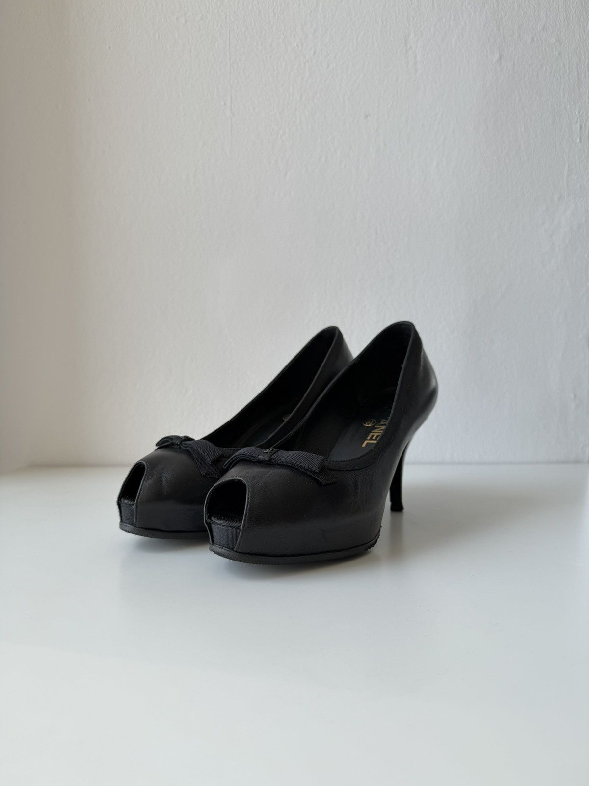 Chanel open toe pumps with bow