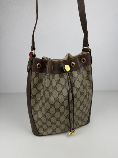 Vintage 80s Gucci monogram drawstring bucket bag