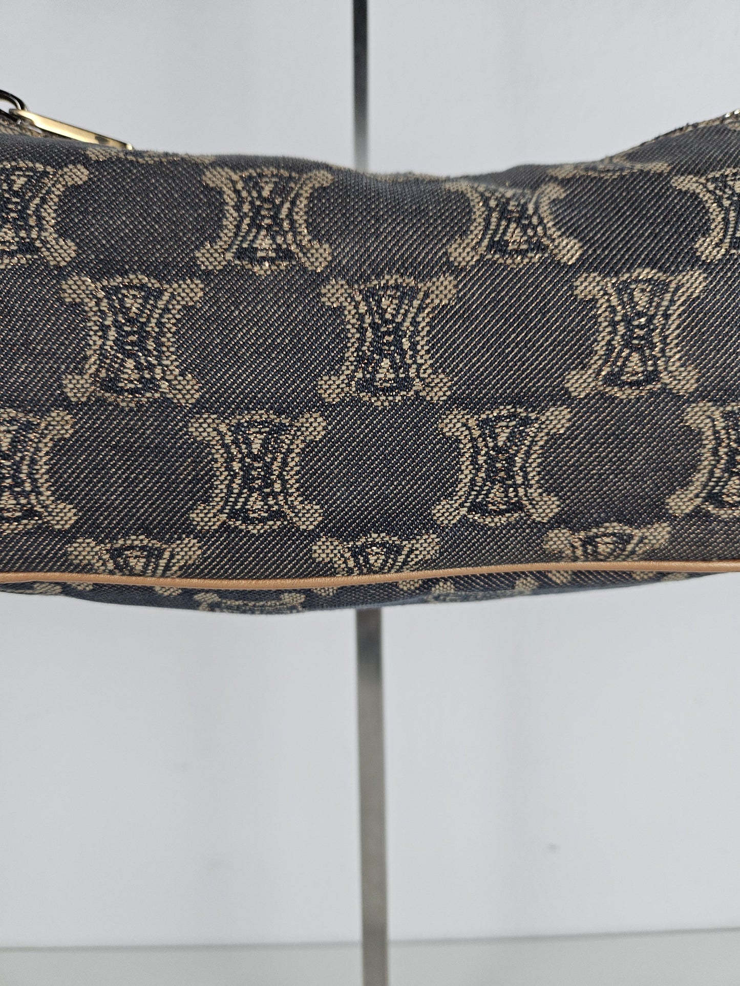 Vintage celine triomphe denim mini handbag pochette baguette