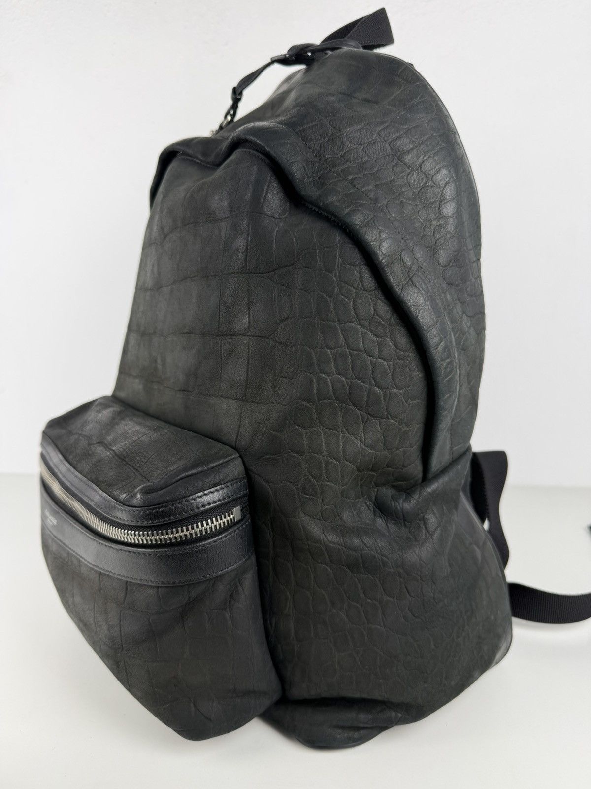 2021 Saint Laurent croc embossed leather city backpack