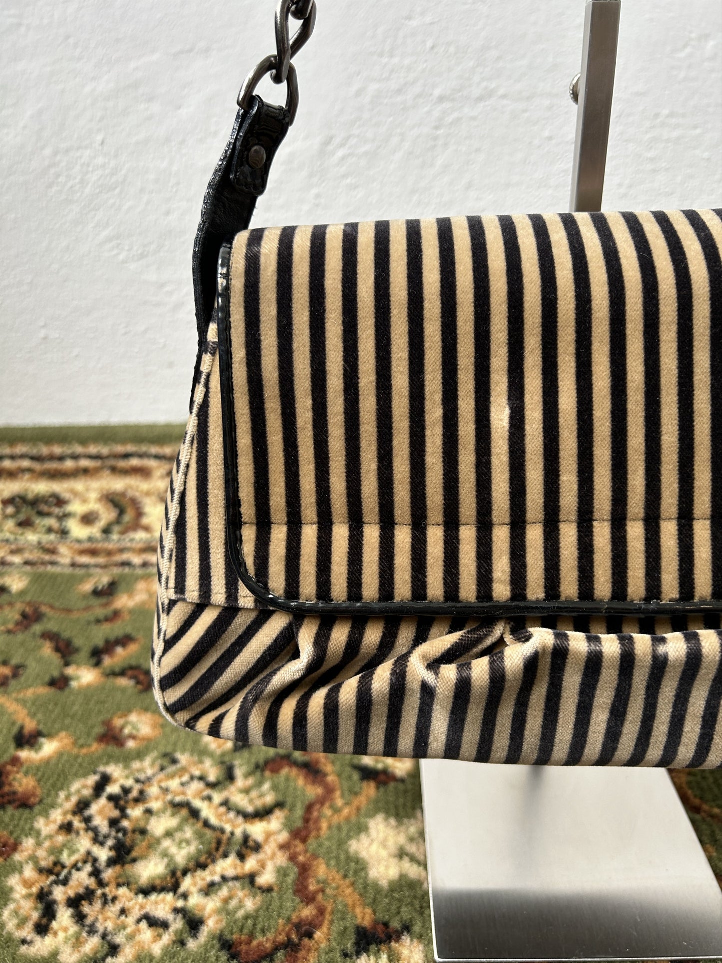 Y2k Fendi buckle striped velvet and ponyhair handbag