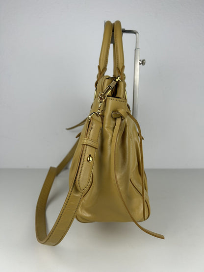 Miu miu vitello bauletto aperto gathered leather bag in buttery