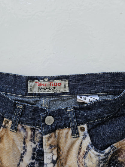 Vintage snake print bootcut denim