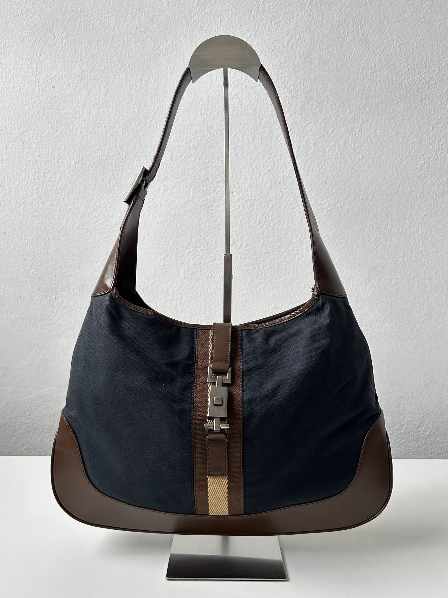 Vtg y2k Gucci by Tom Ford jackie web canvas and leather handbag