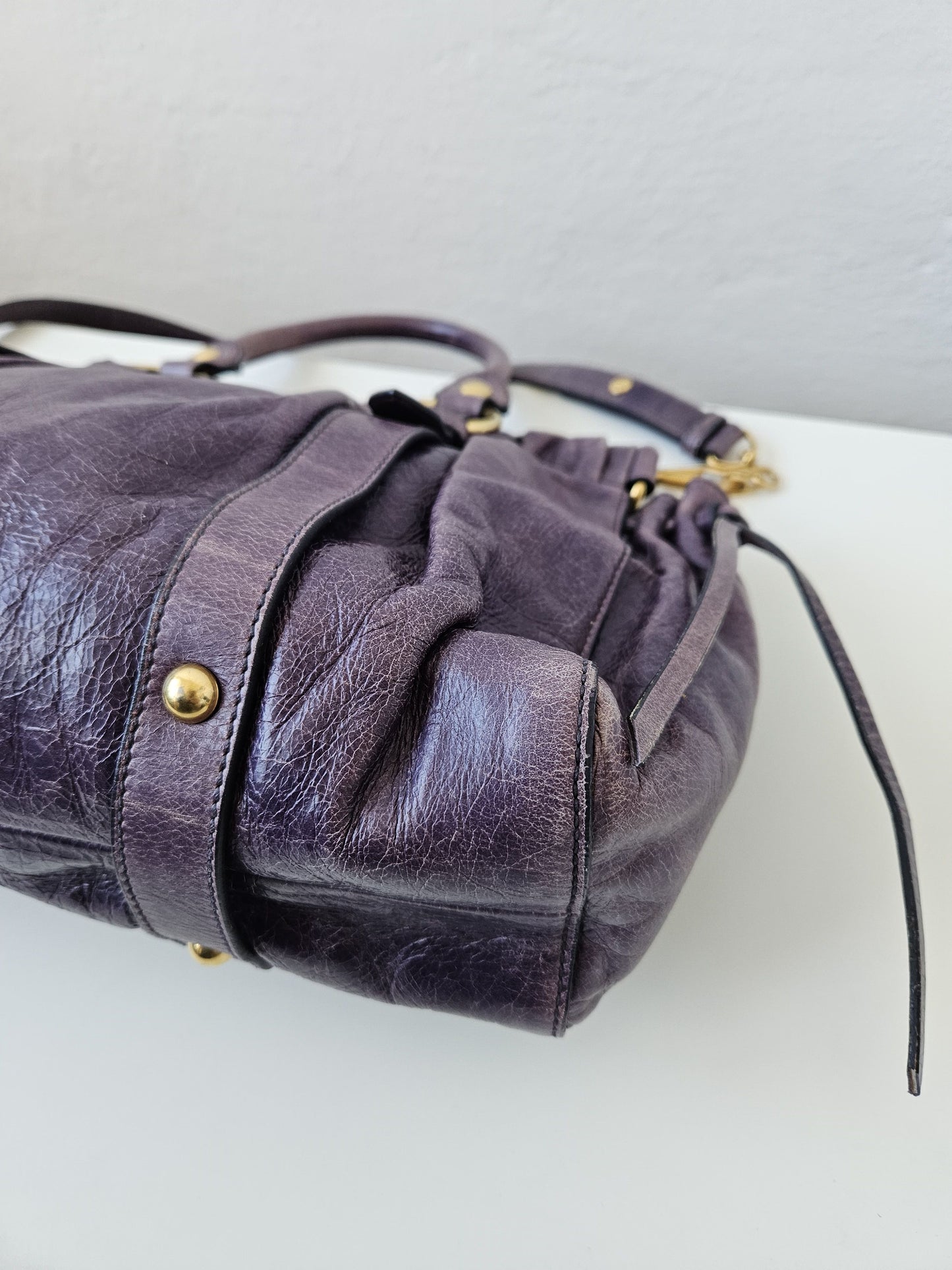 Miu miu vitello bauletto aperto gathered leather handbag