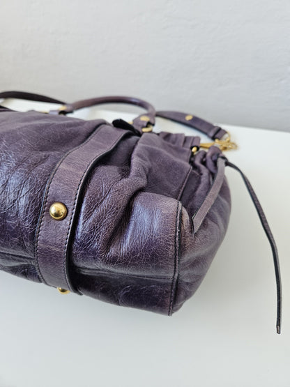 Miu miu vitello bauletto aperto gathered leather handbag