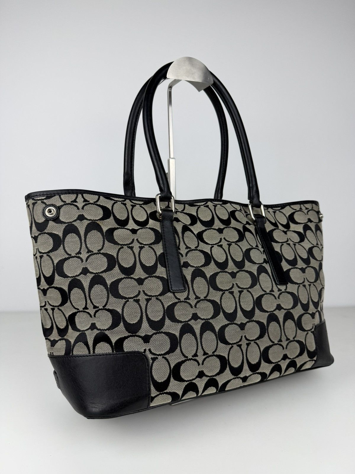 Coach signature leather and canvas tote bag