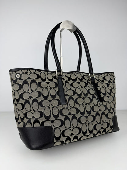 Coach signature leather and canvas tote bag